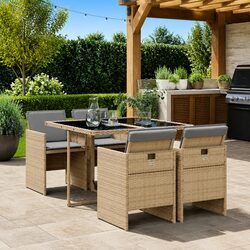 5-Piece Outdoor Dining Set with Cushions in Beige