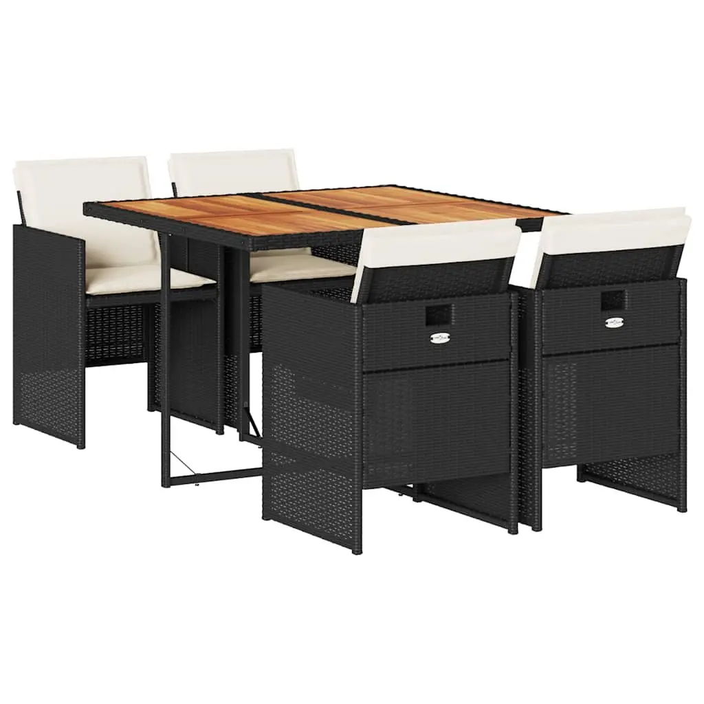 5 Piece Garden Dining Set PE Poly Rattan Acacia Wood Table Black