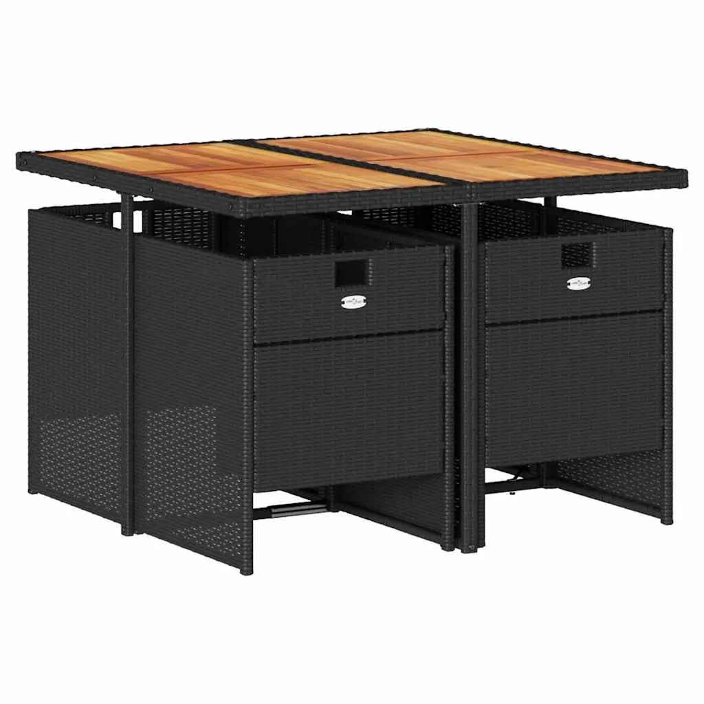 5 Piece Garden Dining Set PE Poly Rattan Acacia Wood Table Black