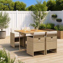 5 Piece Poly Rattan Outdoor Dining Set with Cushions