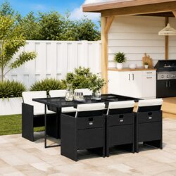 7 Piece Black Poly Rattan Outdoor Dining Set