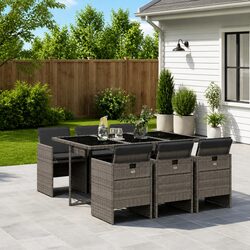 Durable 7-Piece Grey Garden Dining Set with Cushions