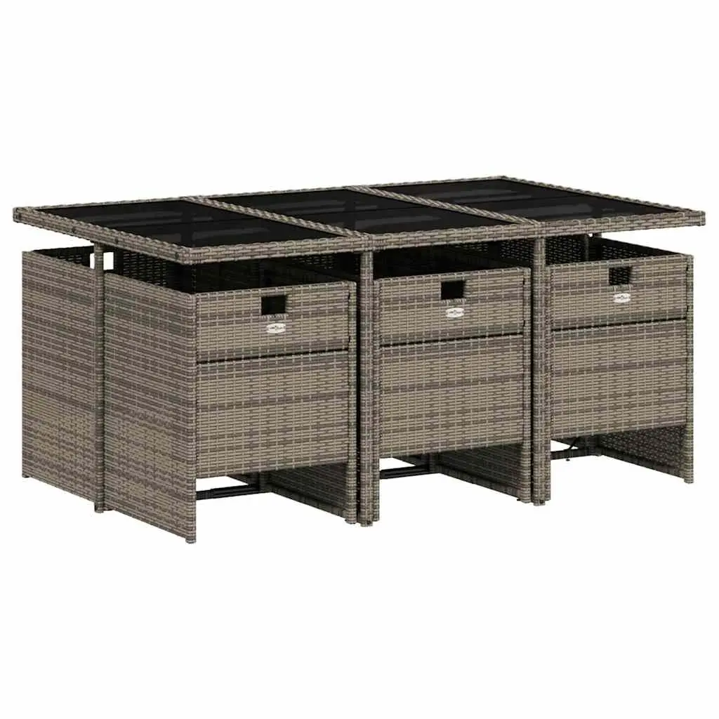 7 Piece Outdoor Dining Set Grey Poly Rattan Table with Cushions for Patio and Garden