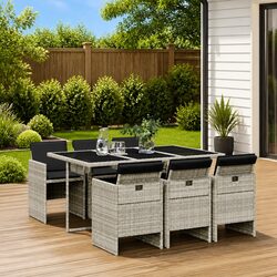 Premium 7 Piece Outdoor Dining Set in Light Grey Rattan