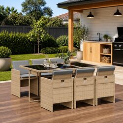 7-Piece Garden Dining Set with Cushions in Beige Poly