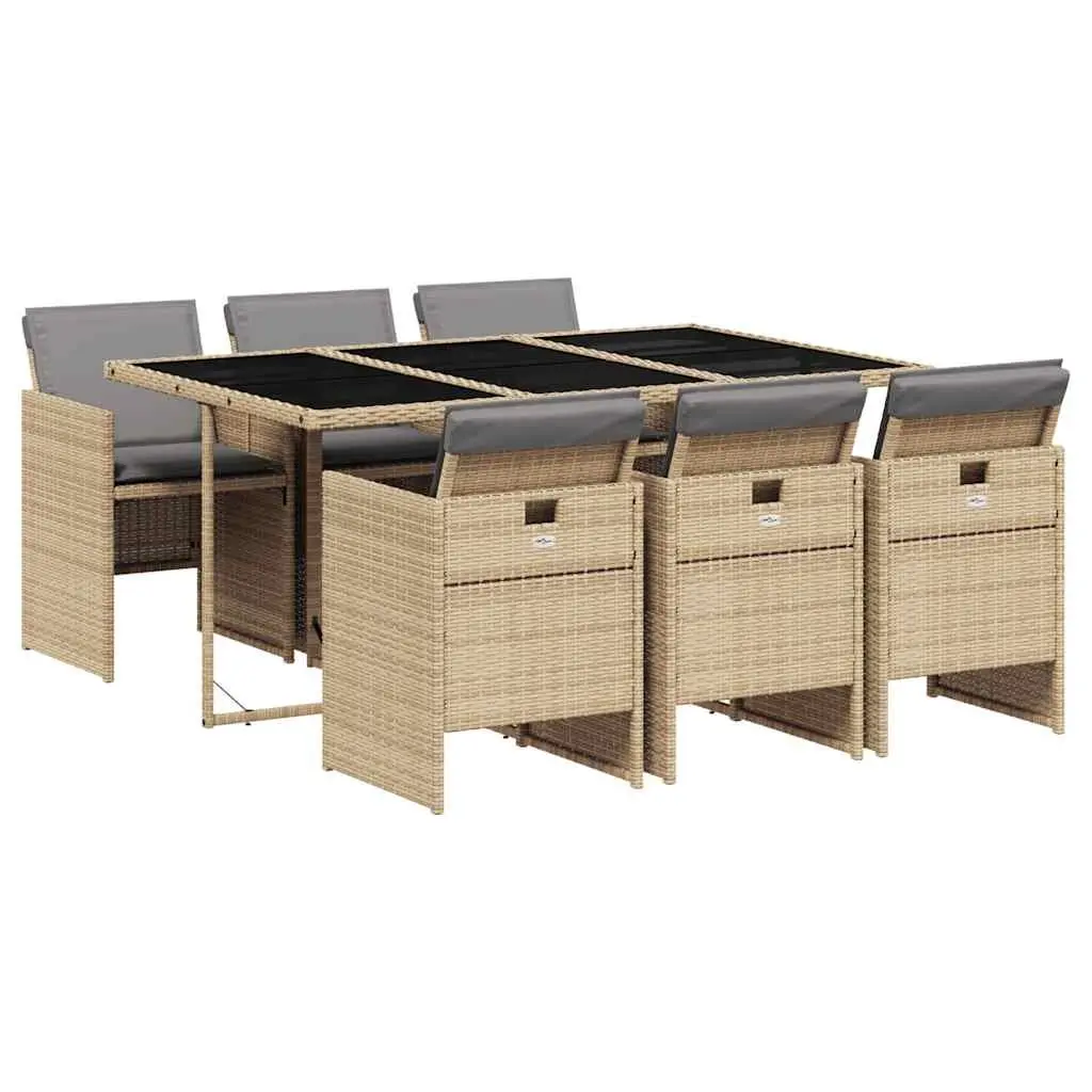 Garden Dining Set Poly Rattan 7 Piece Outdoor Furniture Beige