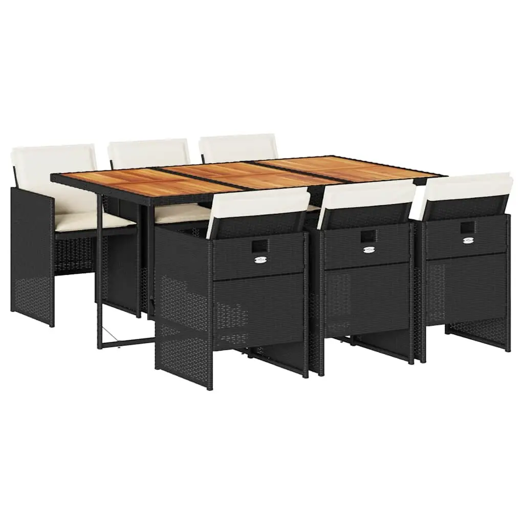 7 Piece Black Poly Rattan Outdoor Dining Set