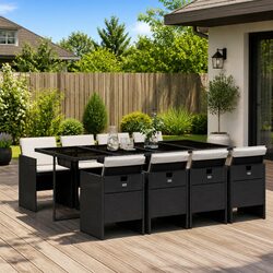 Premium 9 Piece Black Poly Rattan Garden Dining Set