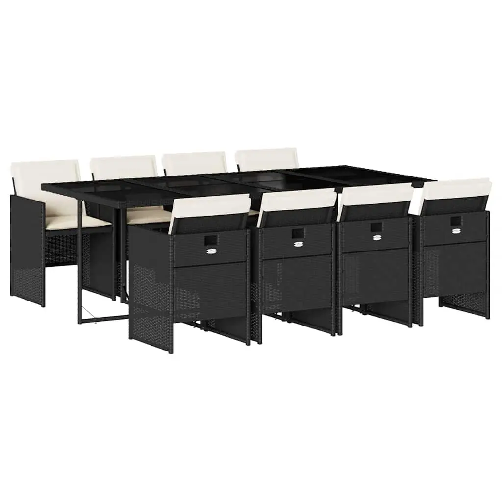 9 Piece Black Poly Rattan Garden Dining Set