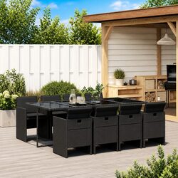 Durable 9 Piece Garden Dining Set with Black Rattan Chairs