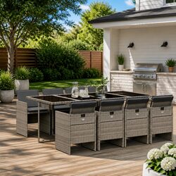 9-Piece Grey Garden Dining Set with Cushions