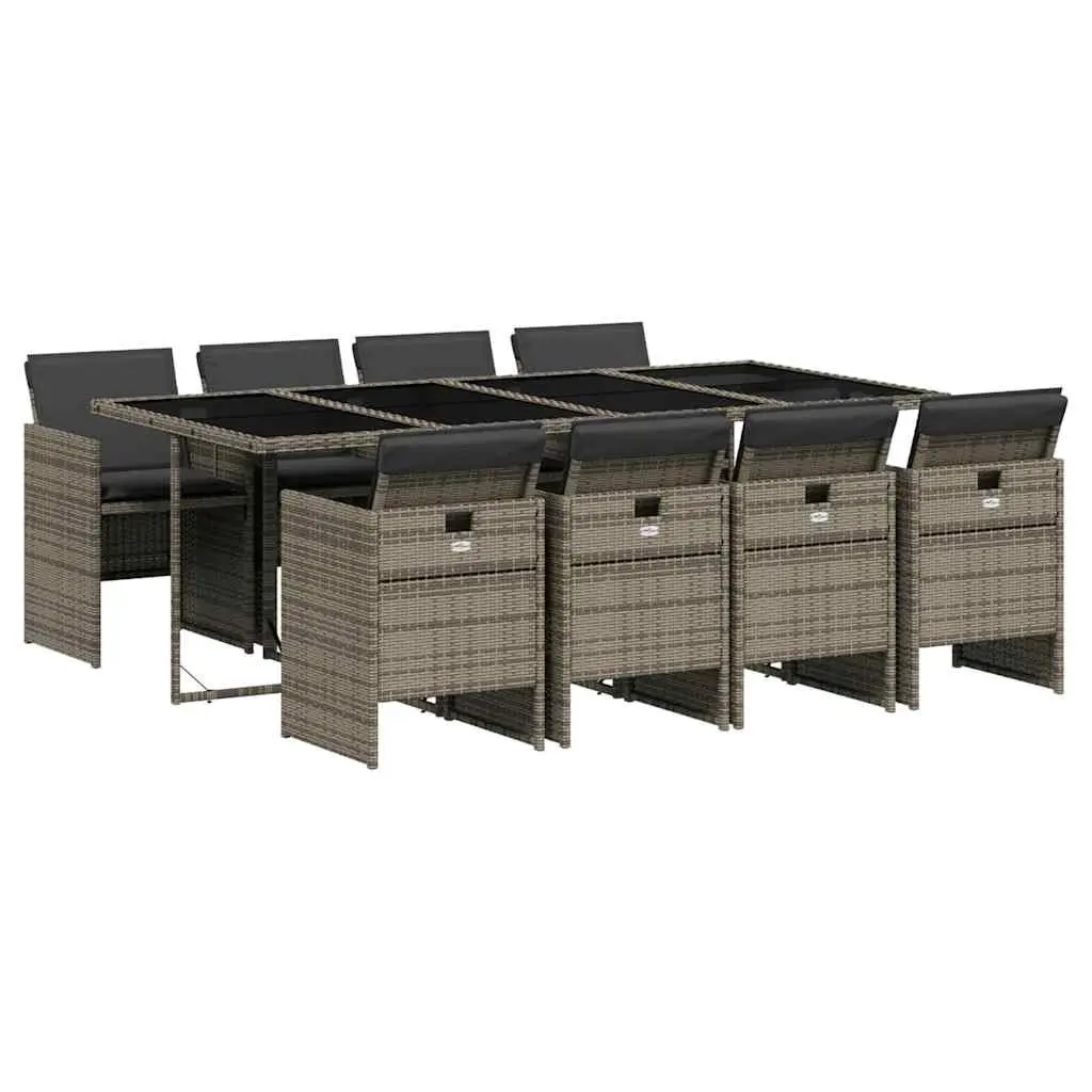 Garden Dining Set PE Rattan 9 Piece Grey Outdoor Furniture Table Chairs with Cushions