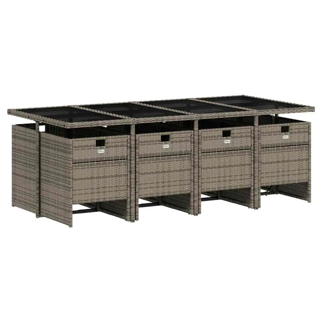 Garden Dining Set PE Rattan 9 Piece Grey Outdoor Furniture Table Chairs with Cushions