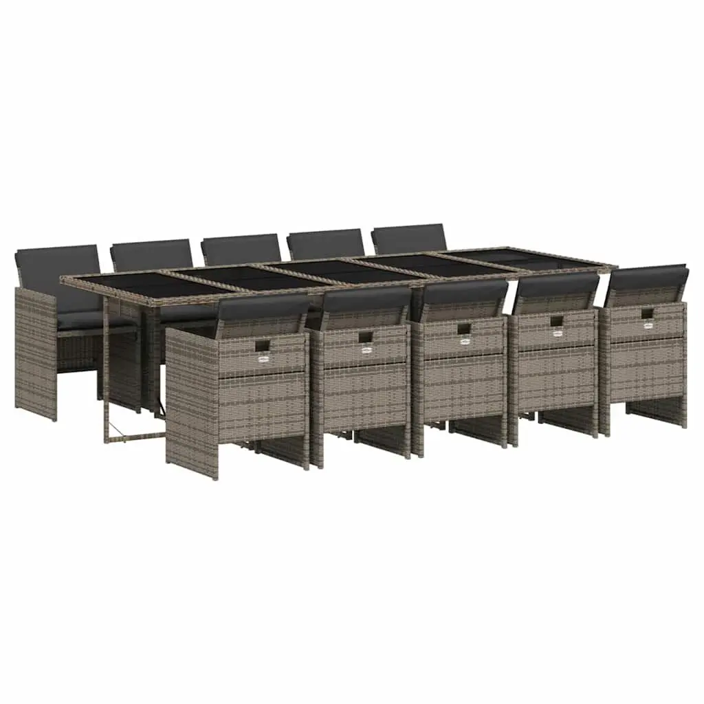 11 Piece Grey Garden Dining Set with Poly Rattan