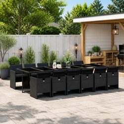 Premium 13 Piece Outdoor Garden Dining Set in Black Rattan
