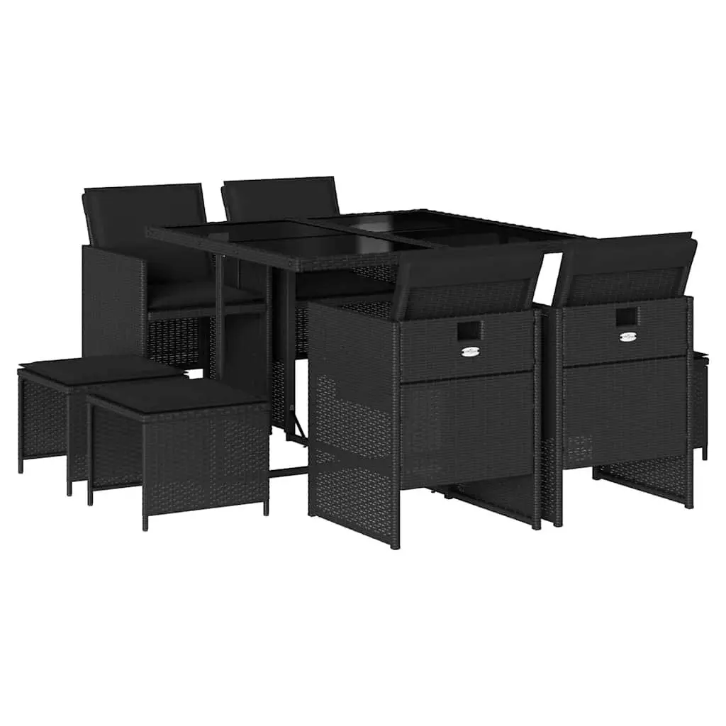 9 Piece Black Poly Rattan Outdoor Dining Set