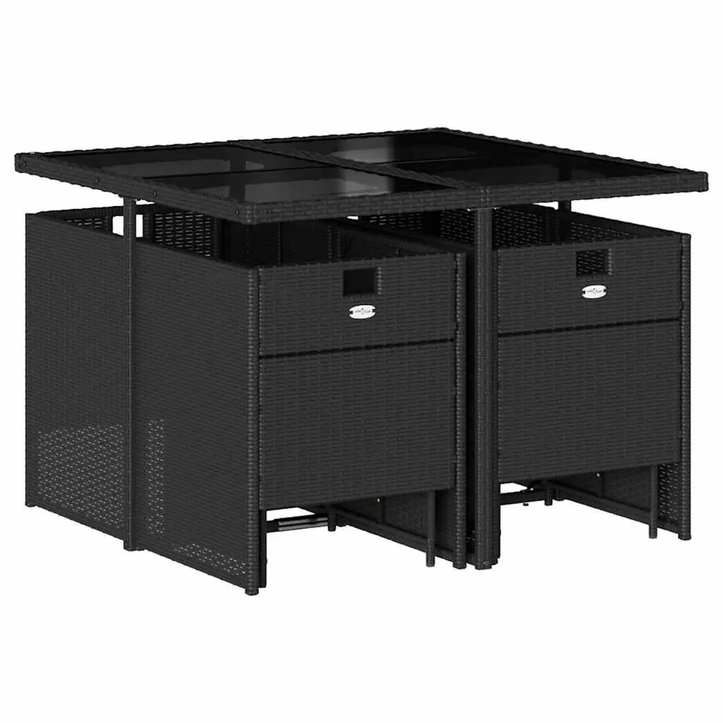 9 Piece Black Poly Rattan Outdoor Dining Set