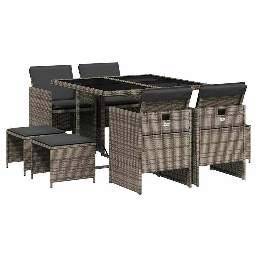 9 Piece Outdoor Dining Set PE Poly Rattan Grey Chairs Table