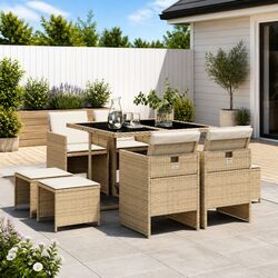 Durable 9 Piece Garden Dining Set with Poly Rattan Chairs