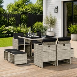 Durable 9 Piece Outdoor Garden Dining Set with Cushions