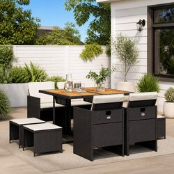 Premium 9 Piece Black Poly Rattan Outdoor Dining Set