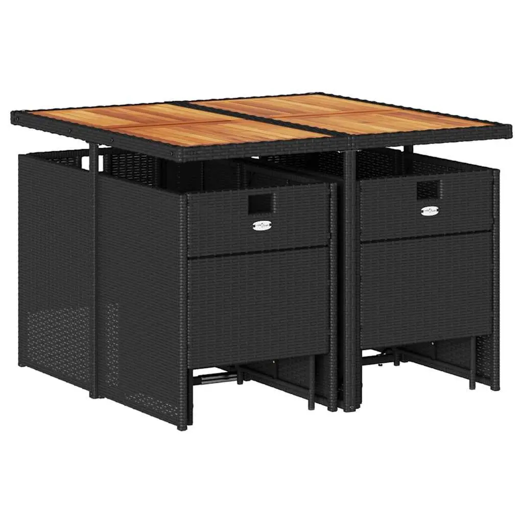 9 Piece Outdoor Dining Set PE Rattan Acacia Wood Table Black