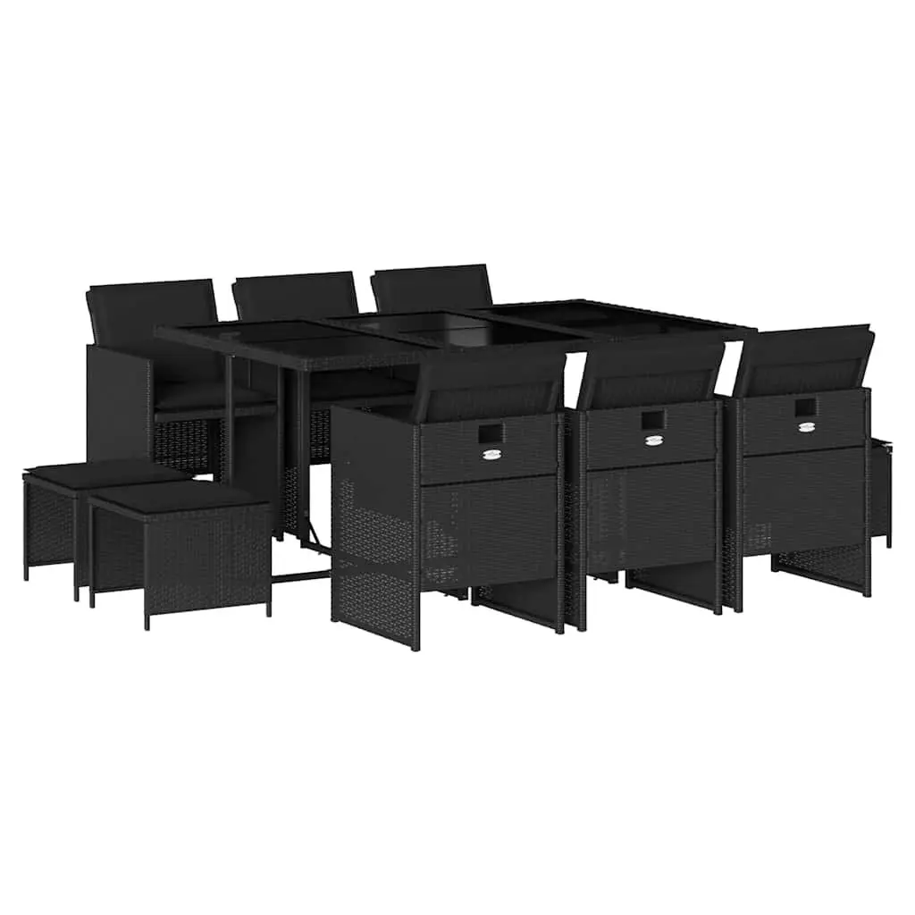 11 Piece Black Poly Rattan Garden Dining Set