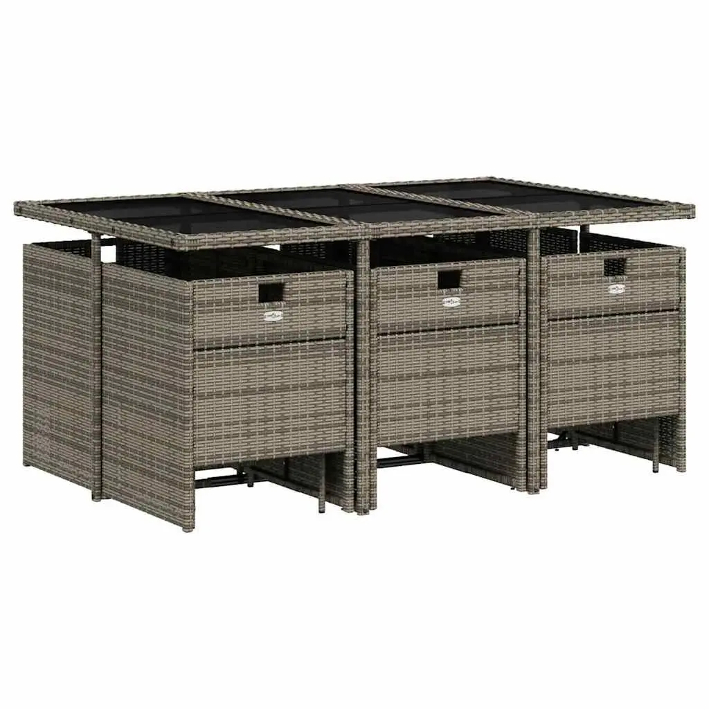 Garden Dining Set 11 Piece PE Rattan Grey Chairs Table with Cushions