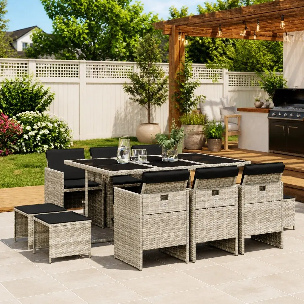 Light Grey PE Rattan 11 Piece Garden Dining Set