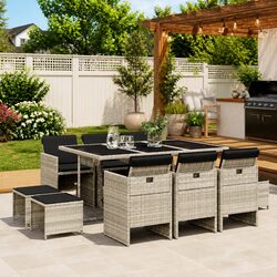Light Grey PE Rattan 11 Piece Garden Dining Set
