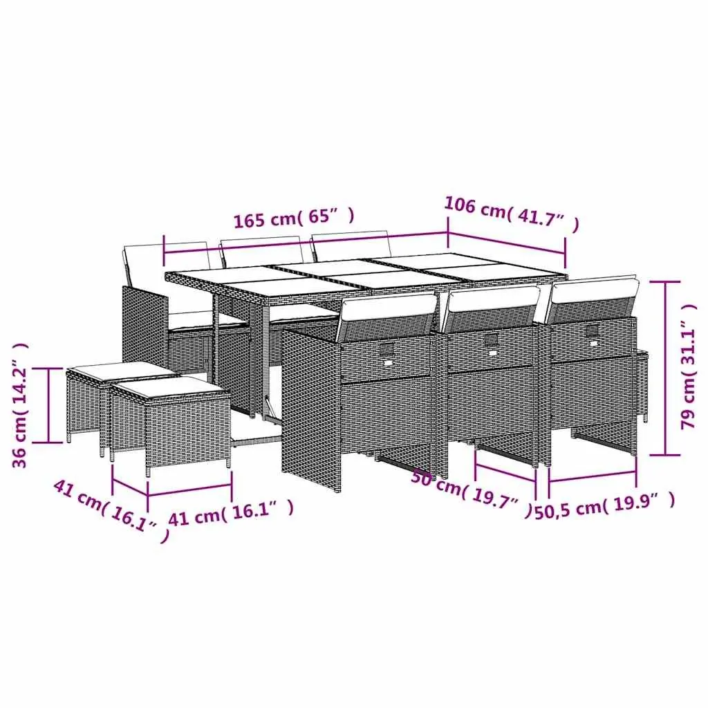 Light Grey PE Rattan 11 Piece Garden Dining Set