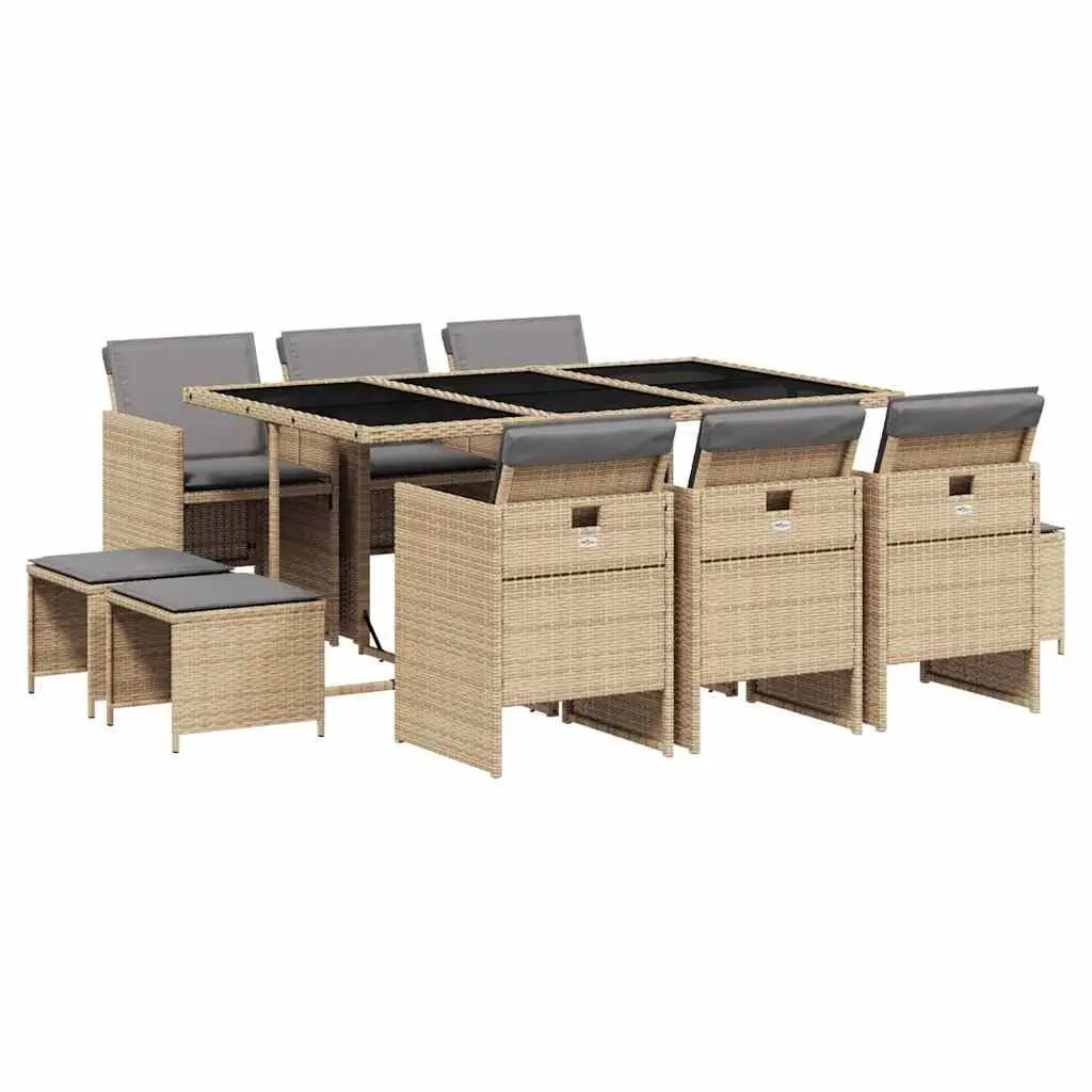 Beige Poly Rattan Garden Dining Set with Cushions