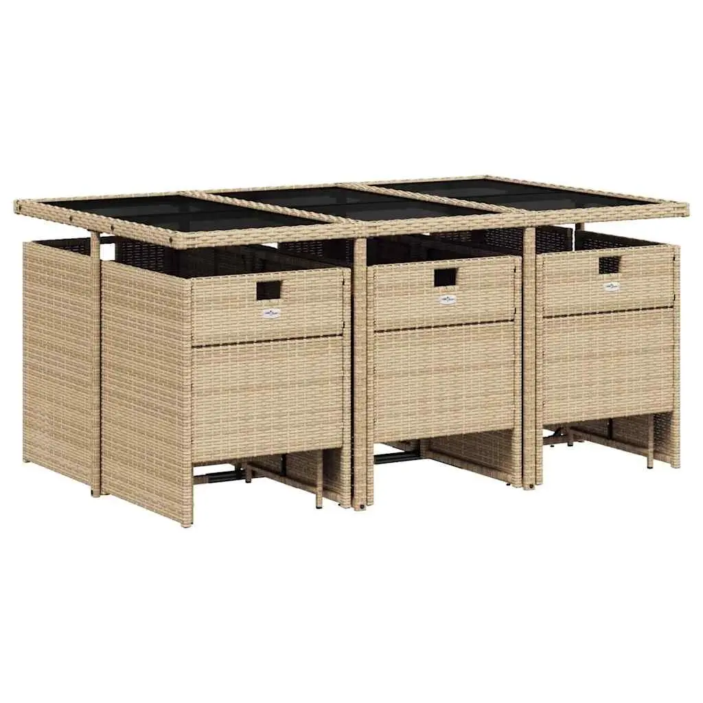 Beige Poly Rattan Garden Dining Set with Cushions