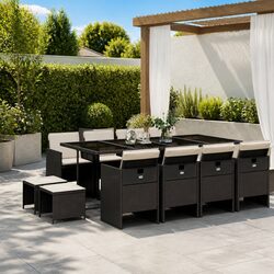 Durable 13 Piece Garden Dining Set in Black Poly Rattan