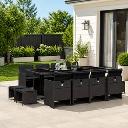 Durable 13 Piece Black Poly Rattan Outdoor Dining Set
