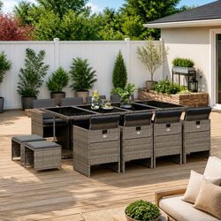 Durable Garden Dining Set 13 Piece Outdoor Furniture Grey