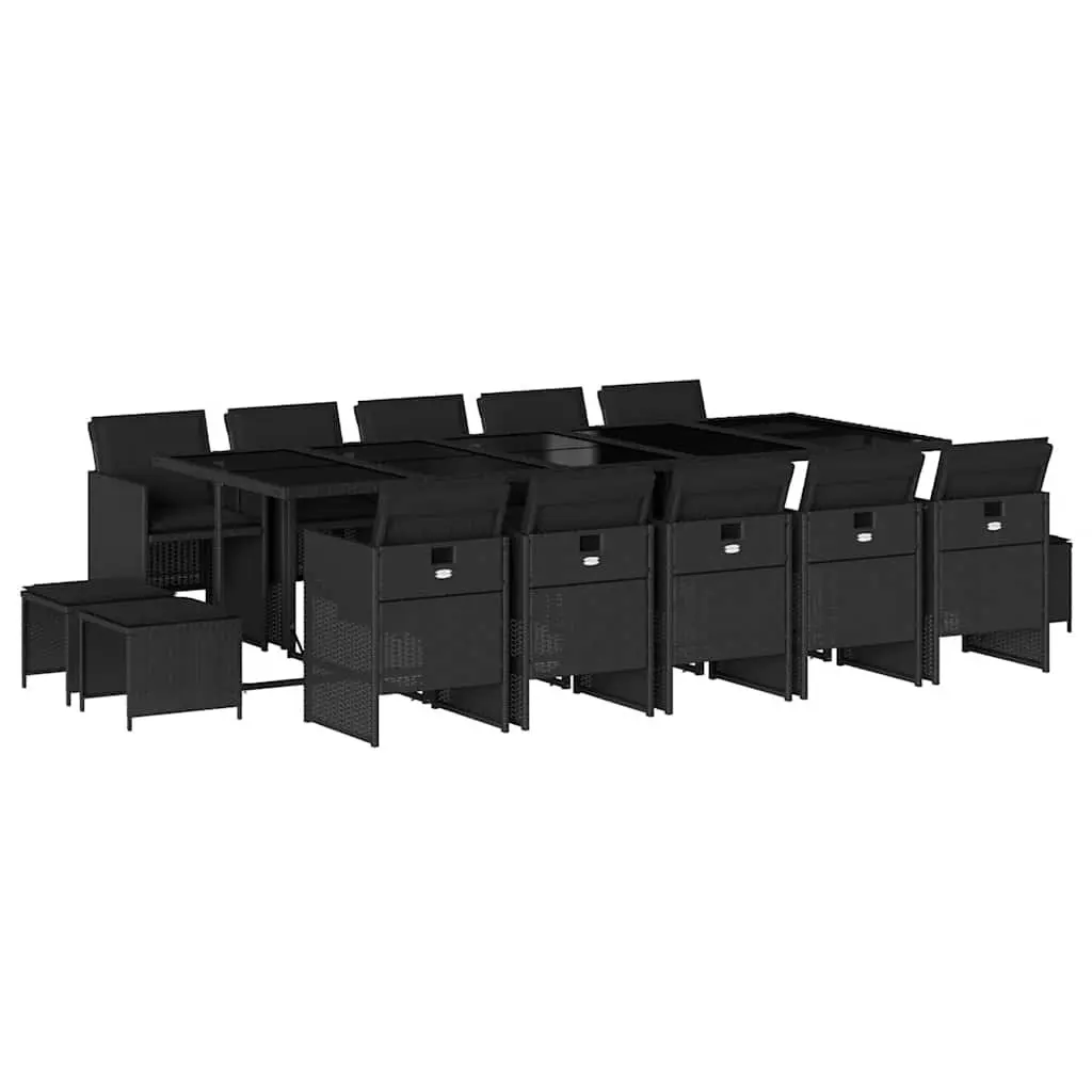 Garden Dining Set PE Rattan 15 Piece Outdoor Furniture Black Patio