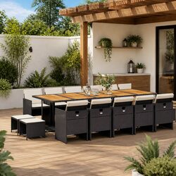 15-Piece Outdoor Dining Set with Black PE Rattan