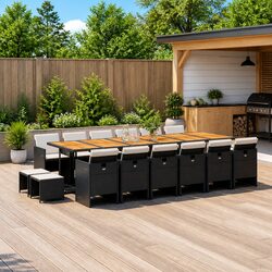 Premium 17 Piece Outdoor Dining Set in Black Poly Rattan