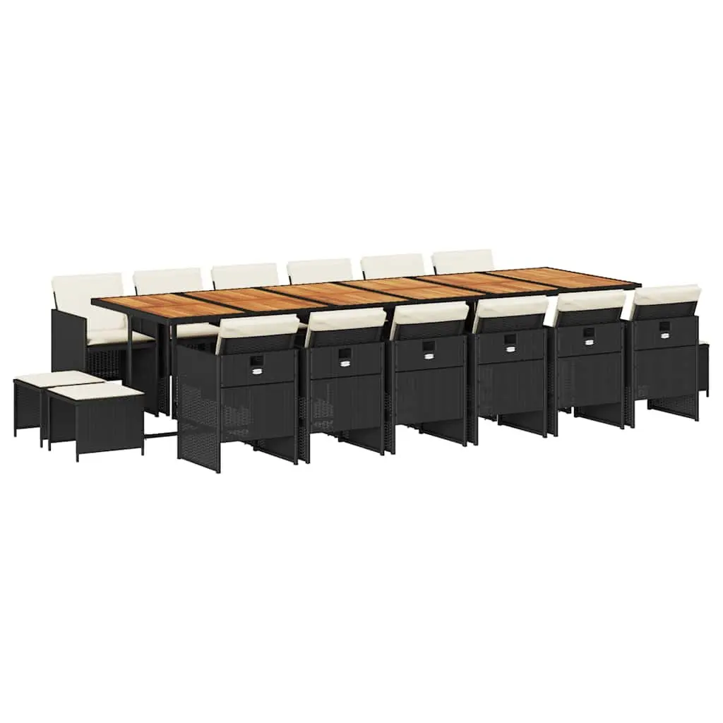 17 Piece Outdoor Dining Set in Black Poly Rattan