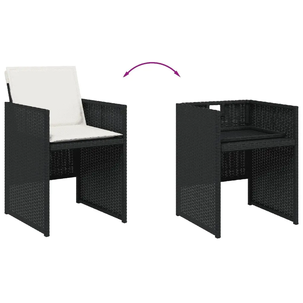 9 Piece Outdoor Dining Set PE Rattan Black Chairs Table Tempered Glass