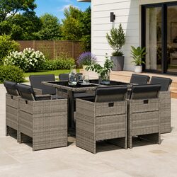 Sturdy Garden Dining Set 9 Piece with Grey Poly Rattan