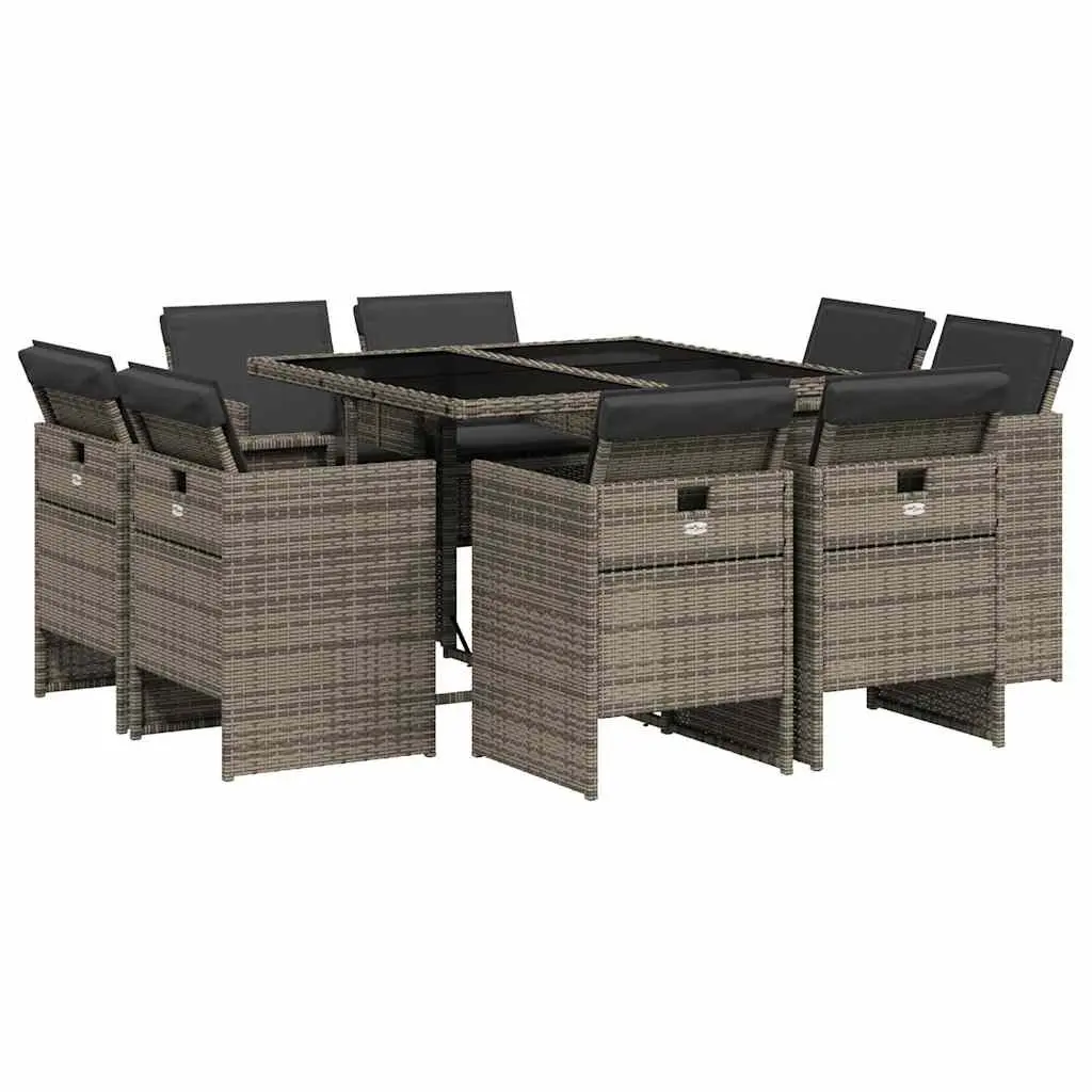 Garden Dining Set 9 Piece with Grey Poly Rattan