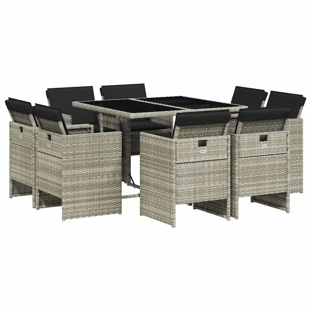 9 Piece Grey Poly Rattan Garden Dining Set with Table & Chairs