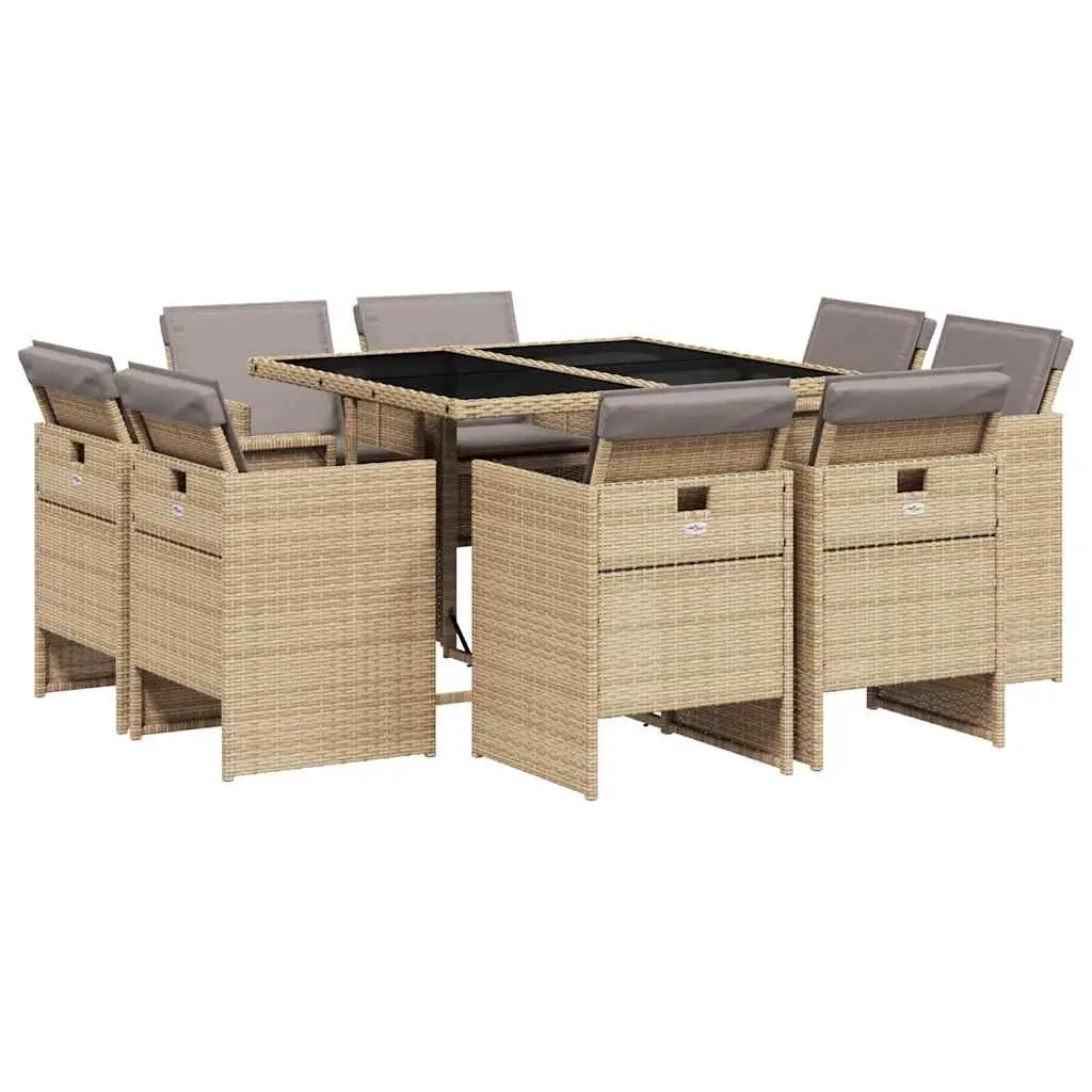 9 Piece Garden Dining Set PE Rattan Outdoor Furniture Patio Table Chairs Cushions Beige