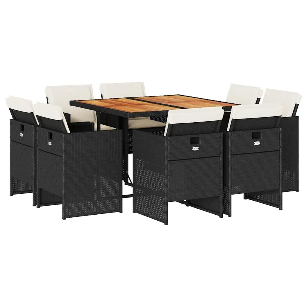 9 Piece Garden Dining Set with Black Poly Rattan