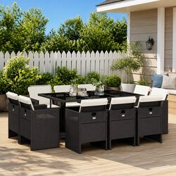 Black Poly Rattan 11-Piece Garden Dining Set