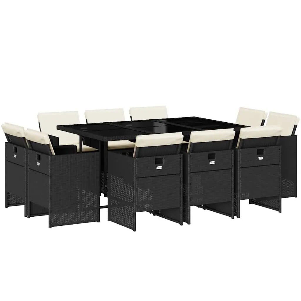 Black Poly Rattan 11-Piece Garden Dining Set