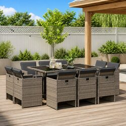 Grey Poly Rattan 11-Piece Garden Dining Set