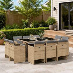 Beige Poly Rattan 11-Piece Outdoor Dining Set